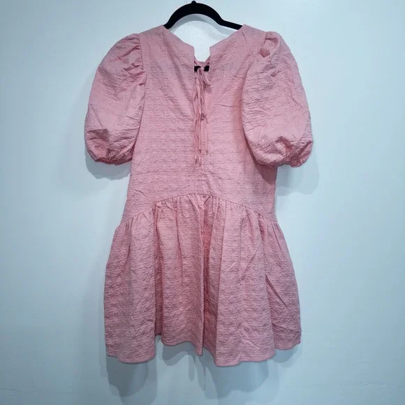 English Factory Pink Penelope Puff Sleeve Drop‎ Waist Mini Dress Size XS NWT - Picture 7 of 11